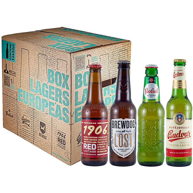 Colección de cervezas europeas como regalo para padres
