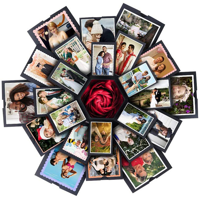Caja de regalo sorpresa con fotos 6 caras como regalo para novios