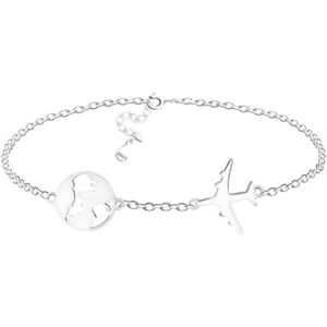 Pulsera en plata de ley 925 avión y mapamundi como regalo para viajeros