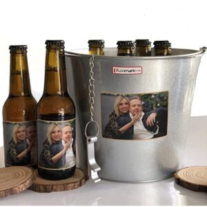 Set de 6 cervezas personalizadas con cubo enfriador y abrebotellas como regalo con fotos