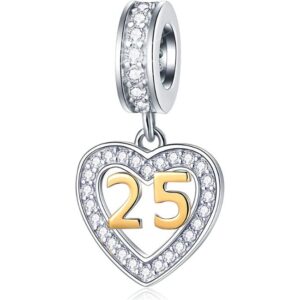 Charms para pulsera de Aniversario 25 en plata de ley 925 como regalo de bodas de plata