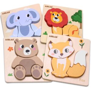 Puzzle de madera de animales para niños como regalo para bebé de 1 año