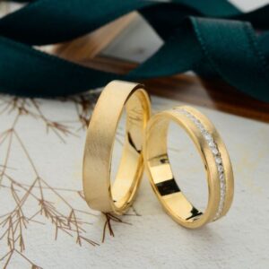 Juego de alianzas de boda de oro 14K como regalo para bodas de oro